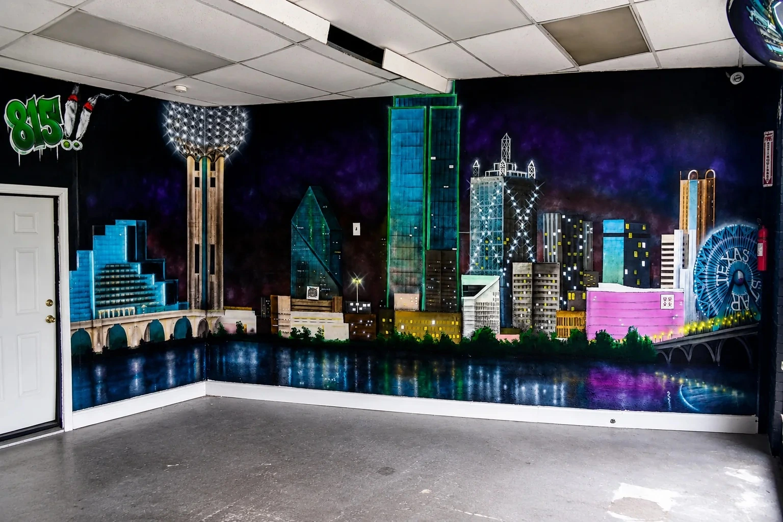 Dallas skyline mural painted by Jonathan Taylor