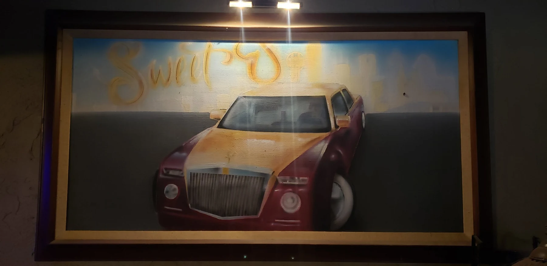 Framed custom car artwork created for a Sweet Sixteen