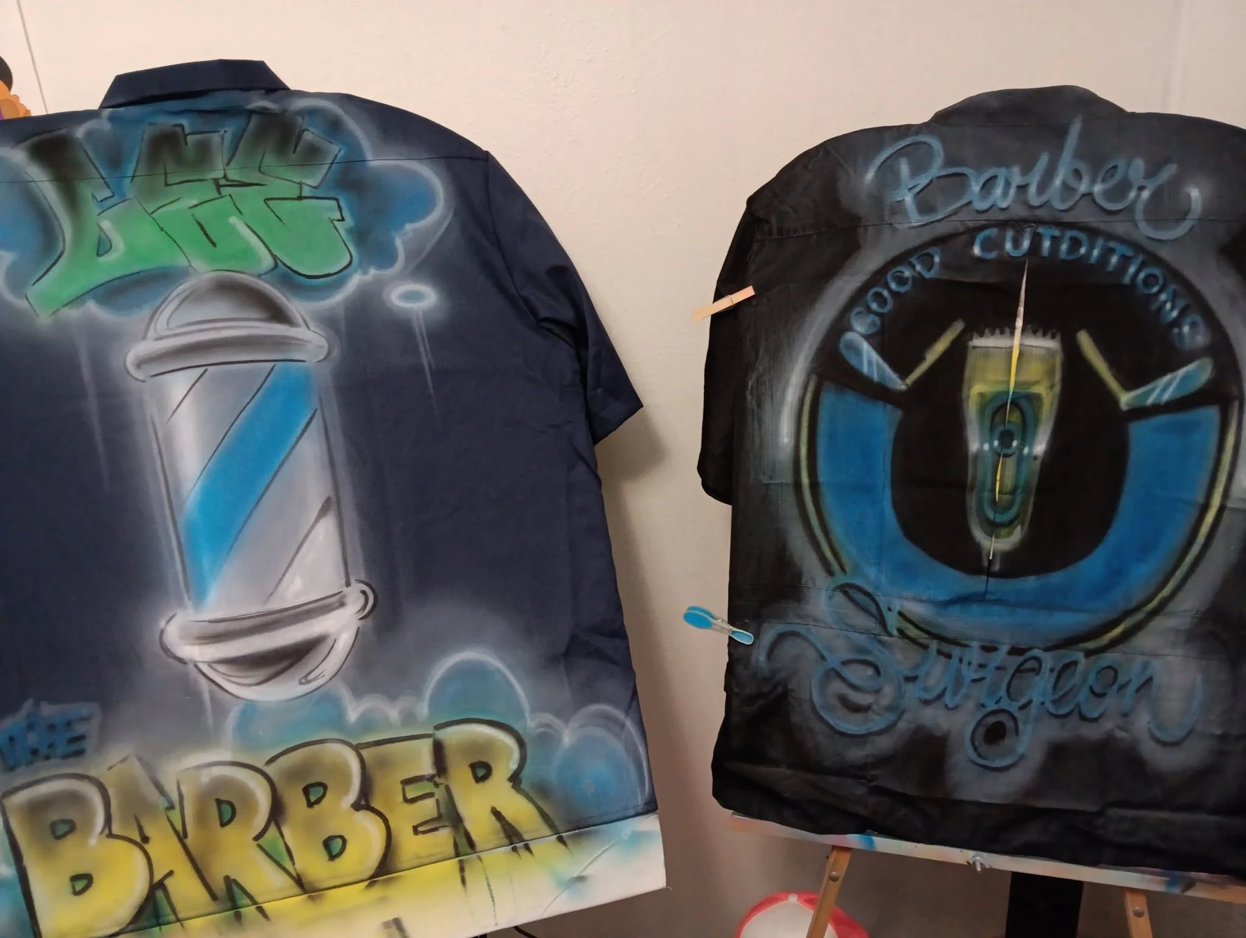 Custom airbrushed barber themed shirts