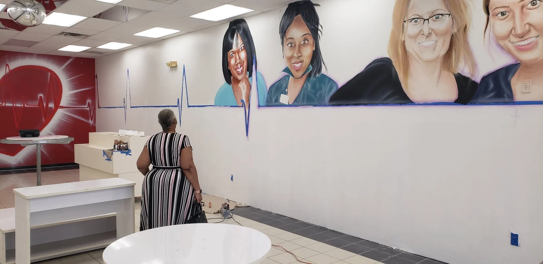 Large custom wall mural inside a commercial space
