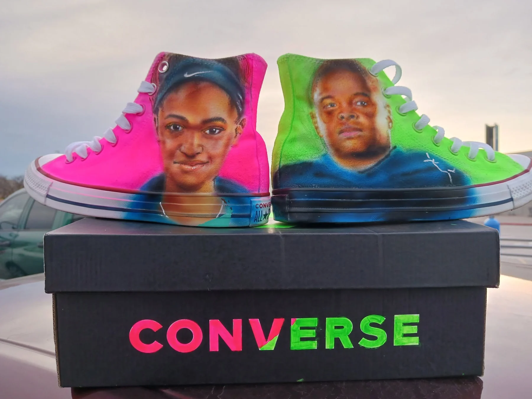 Custom portrait artwork on Converse sneakers