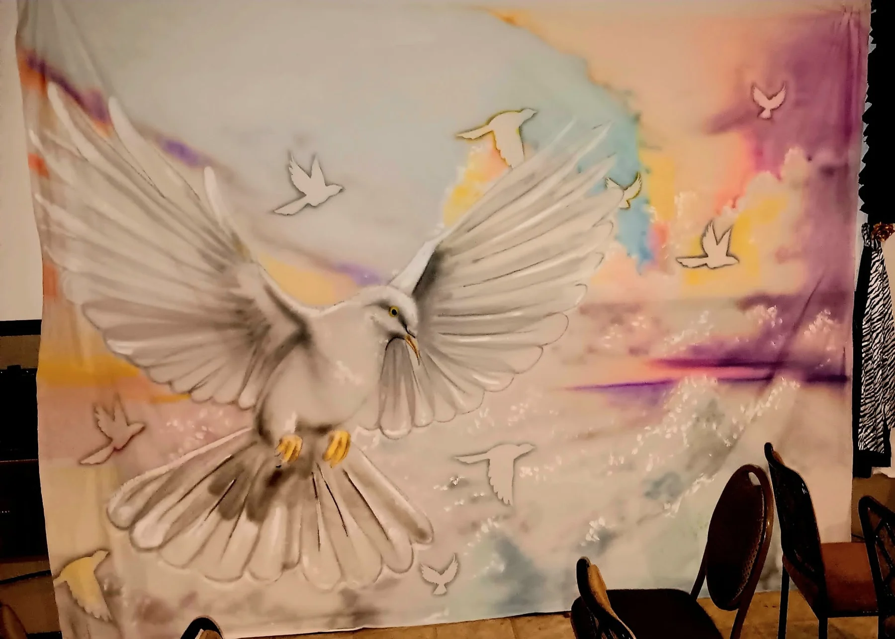 Large dove mural with soft color work