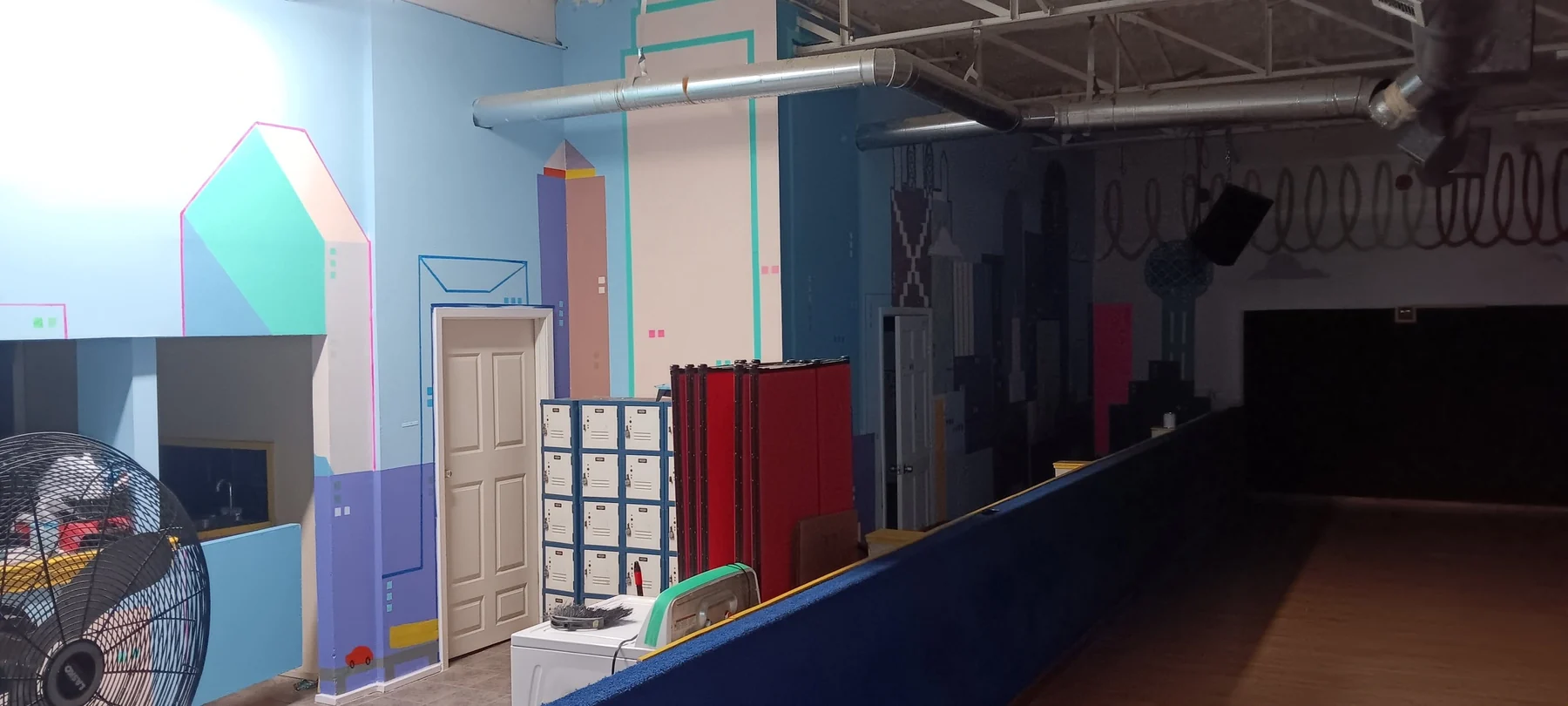 Custom interior mural with geometric color blocks